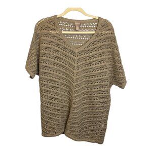 Chico's Sweater Women's Size Large Crochet Cover Up Short Sleeve Brown Chico's 2